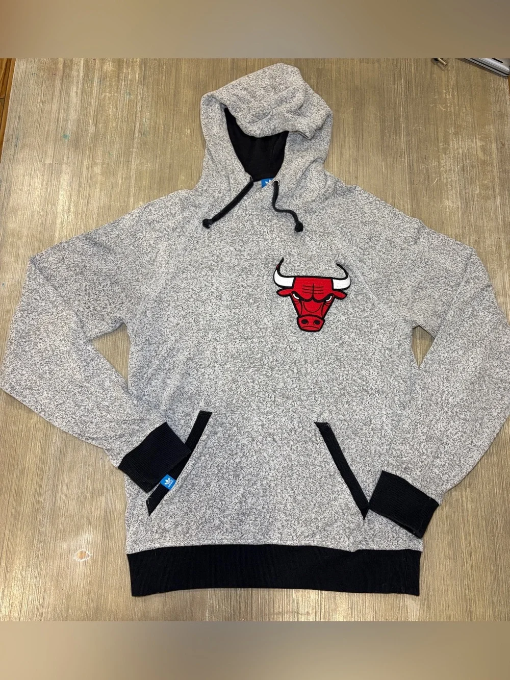 adidas Gray Hooded Sweatshirt with Red Chicago Bulls Logo